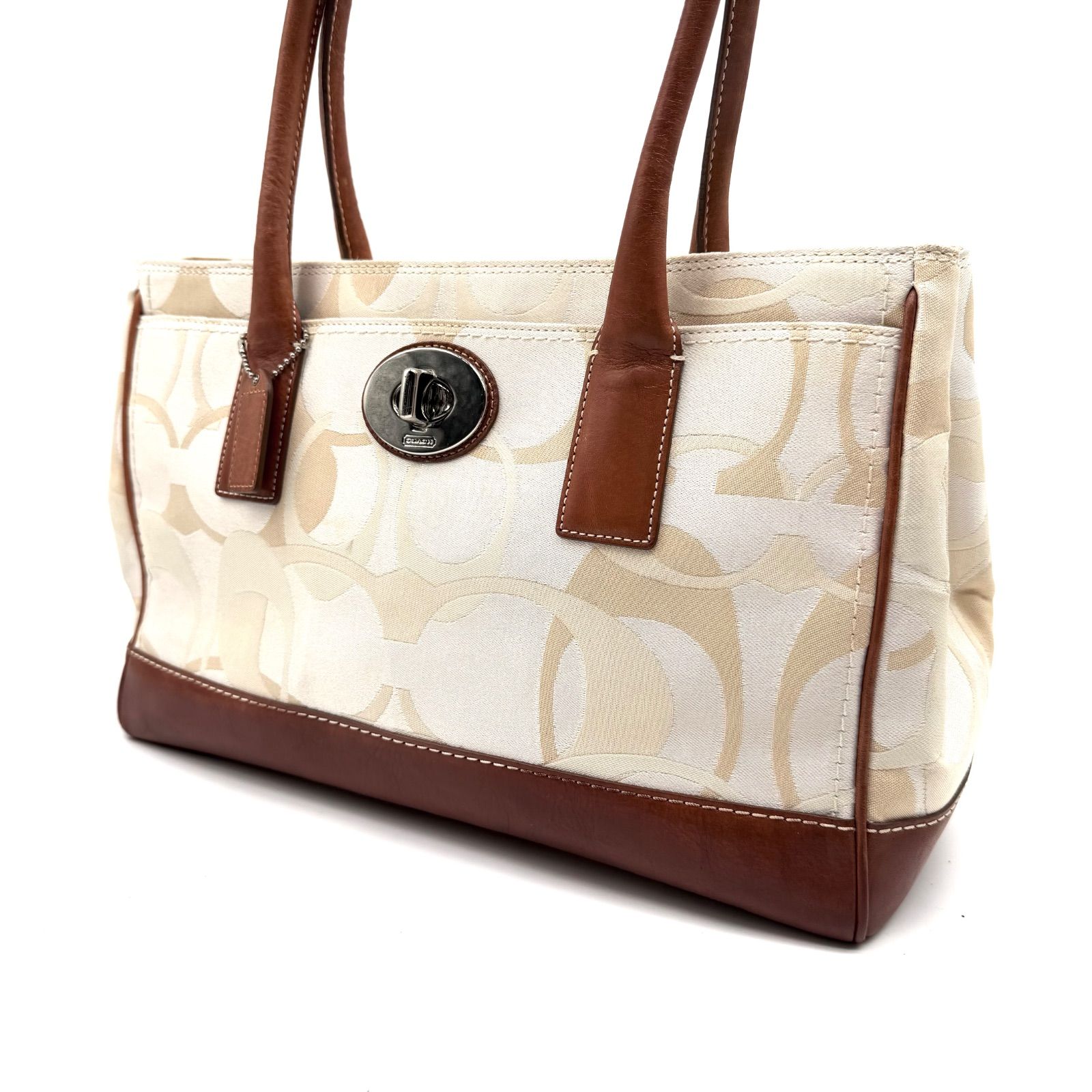 COACH y2k big signature tote bag turn lock コーチ ビッグシグネチャー ターンロック トートバッグCOACH;有些许损伤或污渍