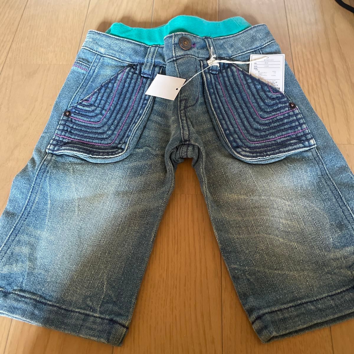 デニムハーフパンツ 110サイズ 水色 ステッチ 新品未使用二手;物流保障;未使用