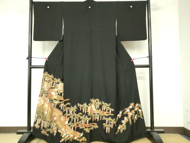 平和屋着物■豪華黒留袖　駒刺繍　飛鶴吉祥花文　金銀彩　正絹　逸品　DAAY6811qp