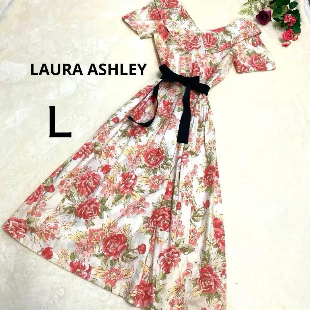 ローラアシュレイ　洗える　ロング　ワンピース　花柄　リボンローラアシュレイ;没有明显的损伤或污渍