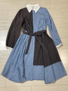 美品axes femme POETIQUE ワンピ 春夏 青系 無地×ストライプ