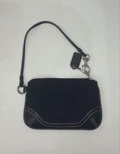 COACHコーチ シグネチャー リストレットポーチ ブラック キャンバス×レザー